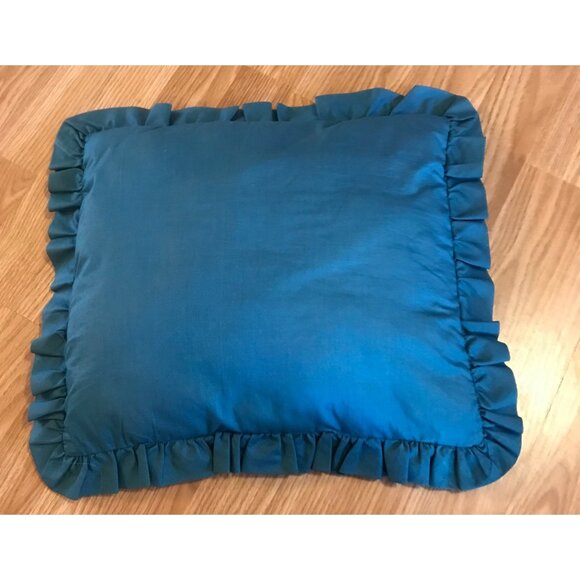 Vintage Lace Pillow Home Sweet Home Bridge Ruffled White &Teal 17" Country Cabin - Picture 4 of 5